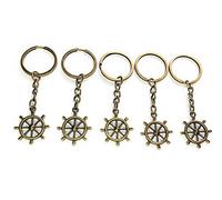 FizzyButton Gifts Set of 5 Ship's Wheel Keyrings Key Ring with Bronze Tone Charm and Keychain