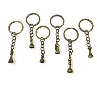 FizzyButton Gifts Set of 6 Chess Player Charm Keyrings Key Rings with Bronze Tone Chess Piece Charms