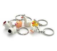FizzyButton Gifts Set of 6 Resin Farm Animal Charm Keyrings Key Rings with Silver Tone Keychains - Chicken, Pig, Swan, Sheep, Duckling and Cow
