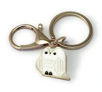 FizzyButton Gifts Snowy Owl Gold Tone Keyring Key Ring and Lobster Clasp with Enamel Charm