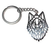 FizzyButton Gifts Stainless Steel Wolf Keyring Charm Origami Style