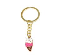 FizzyButton Gifts Strawberry Ice Cream Cone Keyring Key Ring with Enamel Charm and Gold Tone Keychain