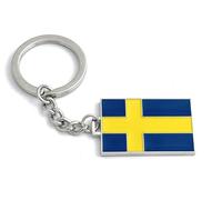 FizzyButton Gifts Sweden Swedish Flag Keyring Key Ring with Enamel Charm and Silver Tone Keychain