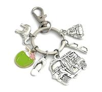 FizzyButton Gifts Thailand Theme Keyring Key Ring with Coconut, Flip Flop, Tuk Tuk, Sunglasses, Buddha and Elephant Charms with Lobster Clasp