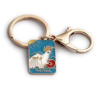 FizzyButton Gifts The Fool Tarot Card Gold Tone Keyring Key Ring and Lobster Clasp with Enamel Charm