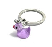 FizzyButton Gifts Translucent Duck Resin Charm Keyring Key Ring with Silver Tone Keychain (Lilac)