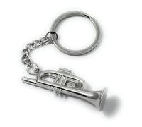 FizzyButton Gifts Trumpet Brass Instrument Silver Tone Charm Keyring Key Ring with Silver Tone Keychain