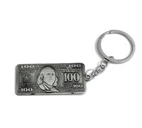 FizzyButton Gifts USA 100 Dollar Bill Charm Keyring Key Ring with Silver Tone Keychain and Stainless Steel Charm