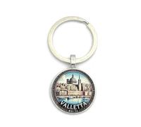 FizzyButton Gifts Valletta Malta Travel Glass Dome Charm Key Ring with Silver Tone Keyring