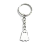 FizzyButton Gifts White Ghost Charm Keyring Key Ring with Silver Tone Keychain