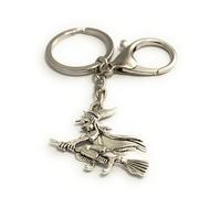FizzyButton Gifts Witch on a Broomstick Keyring Key Ring and Lobster Clasp with Silver Tone Charm
