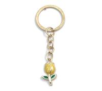 FizzyButton Gifts Yellow Tulip Keyring Key Ring with Enamel Charm and Gold Tone Keychain