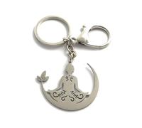 FizzyButton Gifts Yoga Lotus Position Silver Tone Keyring Key Ring and Lobster Clasp with Stainless Steel Charm