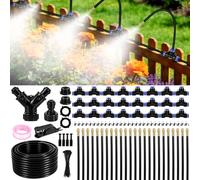 Fizzyo Drip Irrigation System for Garden, 100 Ft Quick-Connect Garden Irrigation System Kit with 24 360°Adjustable Copper Nozzles Hose, Automatic Garden Watering System for Plant Yard Lawn Greenhouse