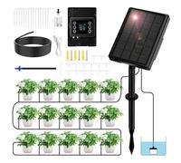 Fizzyo Solar Drip Irrigation System Automatic Watering Irrigation Kit for 15 Potted Plants, Auto DIY Watering System Plant Water Devices with Timer & 10m Hose for Greenhouse Balcony Indoor Outdoor