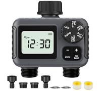 Fizzyo Water Timer 2 Outlets, Programmable Sprinkler Timer with Rain Delay Manual/Automatic Watering System, IPX5 Waterproof Hose Timers Digital Irrigation Controller for Lawn Yard Garden Watering