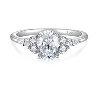 FJ 1.5CT Moissanite Engagement Ring 925 Sterling Silver Oval Cut Promise Anniversary Wedding Ring for Women, D Color VVS1, Size M