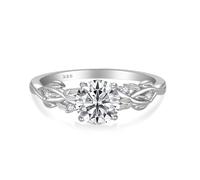 FJ 1CT Moissanite Ring 925 Sterling Silver Engagement Promise Anniversary Wedding Ring Leaf Nature Inspired Jewellery for Women, D Color VVS1, Size S