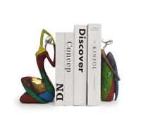 FJ Abstract Art Bookends, Heavy Duty Resin Book Ends for Shelves, Modern Hand Painted Figurine Decorative Book Stoppers for Office, Study and Living Room Decor, Colorful Home Accents