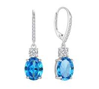 FJ Aquamarine Dangle Drop Earrings 925 Sterling Silver Leverback Earrings Oval March Birthstone Jewellery Gifts for Women Girls