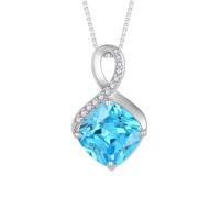 FJ Aquamarine Necklaces for Women 925 Sterling Silver Infinity Square Princess Cut Pendant Necklace March Birthstone Jewellery Gifts for Her