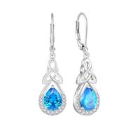 FJ Celtic Knot Earrings 925 Sterling Silver Irish Infinity Teardrop Dangle Earrings Aquamarine March Birthstone Jewellery for Women