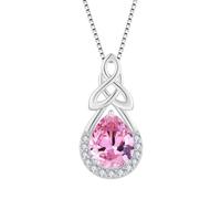 FJ Celtic Knot Necklace 925 Sterling Silver Infinity Teardrop Pink Tourmaline Necklace October Birthstone Pendant Irish Good Luck Jewellery Gifts for Women