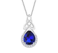 FJ Celtic Knot Necklace 925 Sterling Silver Infinity Teardrop Sapphire Necklace September Birthstone Pendant Irish Good Luck Jewellery Gifts for Women