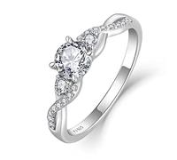 FJ Engagement Ring for Women 18K White Gold Plated 925 Sterling Silver Promise Ring Anniversary Wedding Proposal Ring Eternity Ring for Her (Size N)