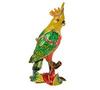FJ FENGZHIJIE Golden Crystal Enameled Parrot Jewelry Box, Hand-Painted Hinged Cockatoo Trinket Box, Mini Home Décor & Gift for Bird Lovers