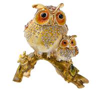 FJ FENGZHIJIE Owl Family Jewelry Box Golden Crystal Enameled Hand-Painted Hinged Trinket Box, Elegant Home Décor & Unique Gift for Owl Lovers