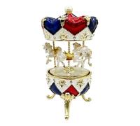 FJ FENGZHIJIE Rotating Carousel Music Box Red/Blue Diamond Pattern, Pearl Top & Spinning Mechanism, Unique Home Decor & Gift Idea