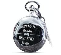 FJ FREDERICK JAMES - Best Man Gifts from Groom, Best Man Proposal Gift - Best Man for a Day Silver Pocket Watch I Best Man Gifts for Wedding I Will You Be My Best Man Gifts I Silver Etched, Silver,