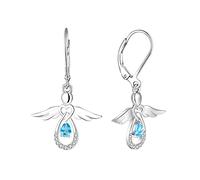 FJ Guardian Angel Earrings 925 Sterling Silver Leverback Dangle Drop Earrings Aquamarine March Birthstone Jewellery for Women