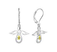FJ Guardian Angel Earrings 925 Sterling Silver Leverback Dangle Drop Earrings Citrine November Birthstone Jewellery for Women
