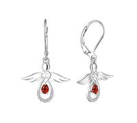 FJ Guardian Angel Earrings 925 Sterling Silver Leverback Dangle Drop Earrings Garnet January Birthstone Jewellery for Women