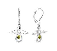 FJ Guardian Angel Earrings 925 Sterling Silver Leverback Dangle Drop Earrings Peridot August Birthstone Jewellery for Women