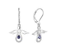 FJ Guardian Angel Earrings 925 Sterling Silver Leverback Dangle Drop Earrings Tanzanite December Birthstone Jewellery for Women