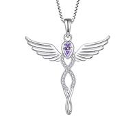 FJ Guardian Angel Necklace 925 Sterling Silver Infinity Angel Wings Pendant Alexandrite Necklace June Birthstone Jewellery for Women