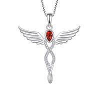 FJ Guardian Angel Necklace 925 Sterling Silver Infinity Angel Wings Pendant Garnet Necklace January Birthstone Jewellery for Women