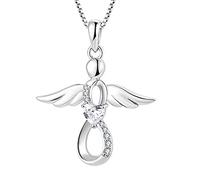 FJ Guardian Angel Necklace 925 Sterling Silver Infinity Necklace April Birthstone Pendant Cubic Zirconia Jewellery for Women
