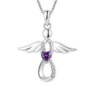 FJ Guardian Angel Necklace 925 Sterling Silver Infinity Pendant Amethyst Necklace February Birthstone Jewellery Gifts for Women Girls