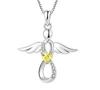FJ Guardian Angel Necklace 925 Sterling Silver Infinity Pendant Citrine Necklace November Birthstone Jewellery Gifts for Women