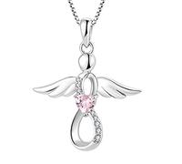 FJ Guardian Angel Necklace 925 Sterling Silver Infinity Pendant Pink Tourmaline Necklace October Birthstone Jewellery Gifts for Women Girls