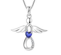 FJ Guardian Angel Necklace 925 Sterling Silver Infinity Pendant Sapphire Necklace September Birthstone Jewellery Gifts for Women Girls