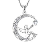 FJ Guardian Angel Necklace 925 Sterling Silver Moon Pendant April Birthstone Necklace Cubic Zirconia Jewellery Gifts for Women