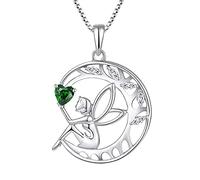 FJ Guardian Angel Necklace 925 Sterling Silver Tree of Life Pendant Emerald Necklace May Birthstone Jewellery for Women