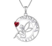 FJ Guardian Angel Necklace 925 Sterling Silver Tree of Life Pendant Ruby Necklace July Birthstone Jewellery for Women