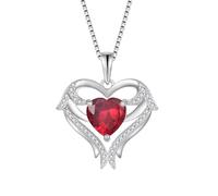 FJ Heart Angel Wings Pendant Necklace 925 Sterling Silver Ruby Necklace July Birthstone Jewellery for Women
