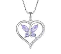 FJ Heart Butterfly Pendant Necklace 925 Sterling Silver Alexandrite Necklace June Birthstone Jewellery for Women